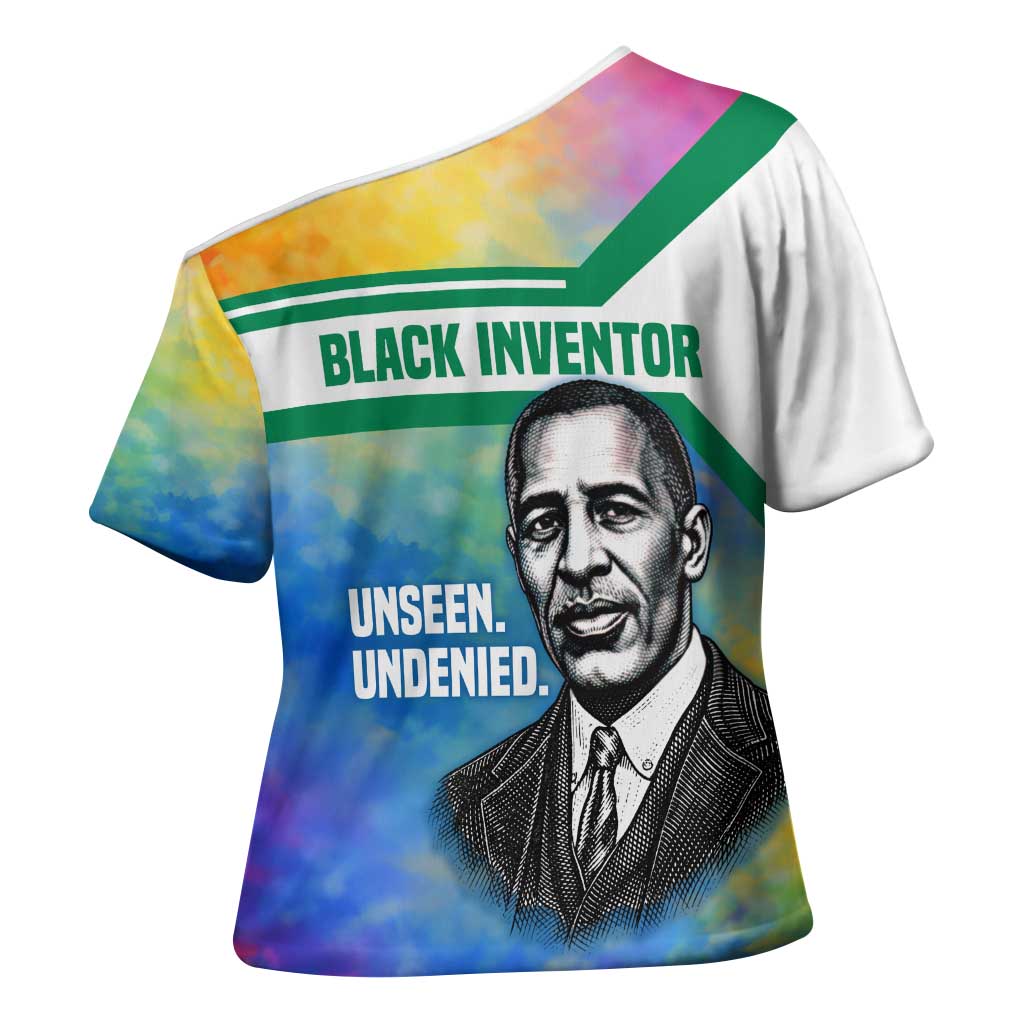 Garrett Morgan Cross Shoulder Shirt with Real Impact Quote, Black Inventor Portrait and Vibrant Watercolor - Wonder Print Shop