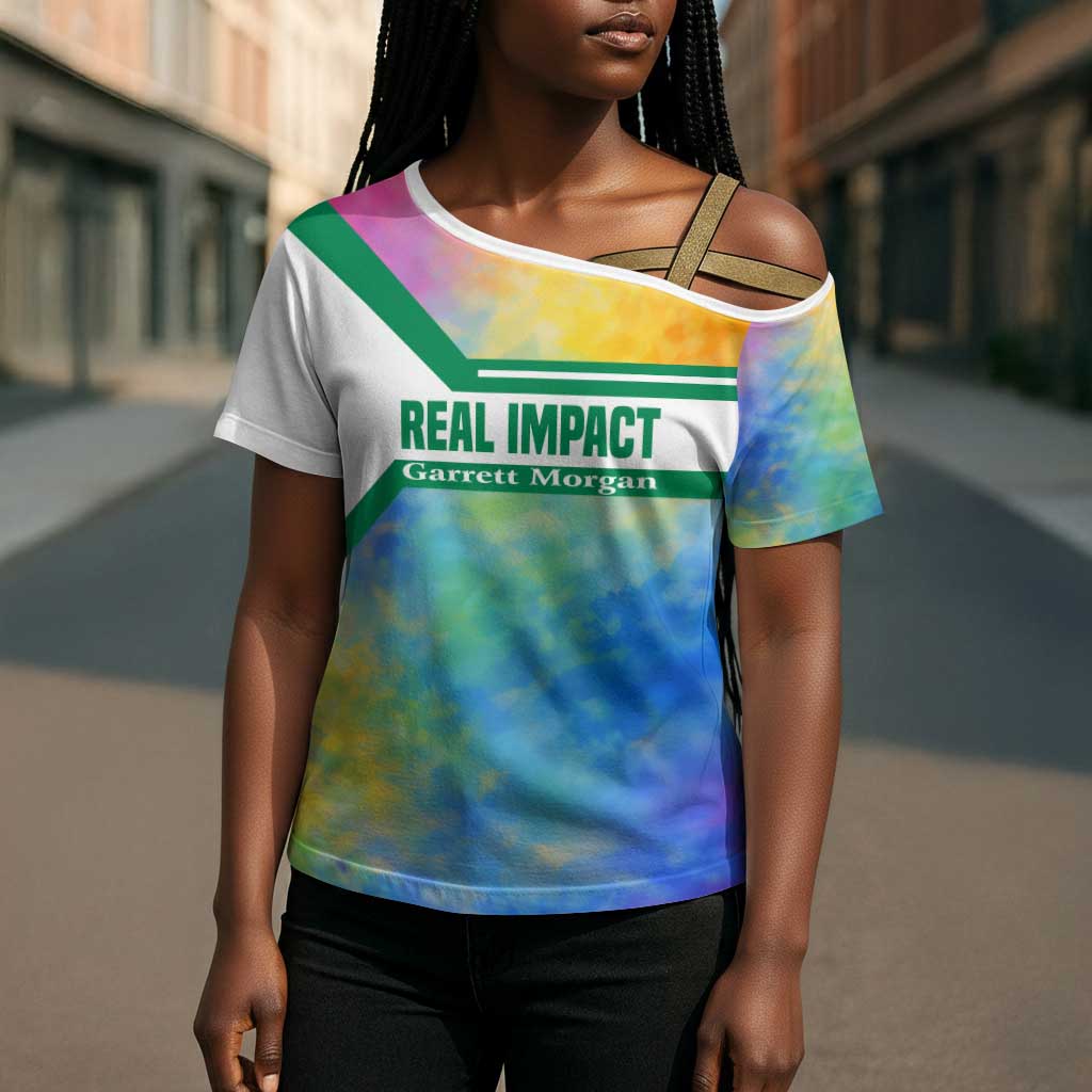 Garrett Morgan Cross Shoulder Shirt with Real Impact Quote, Black Inventor Portrait and Vibrant Watercolor - Wonder Print Shop