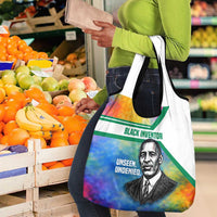 Garrett Morgan Grocery Bag with Real Impact Quote, Black Inventor Portrait and Vibrant Watercolor - Wonder Print Shop