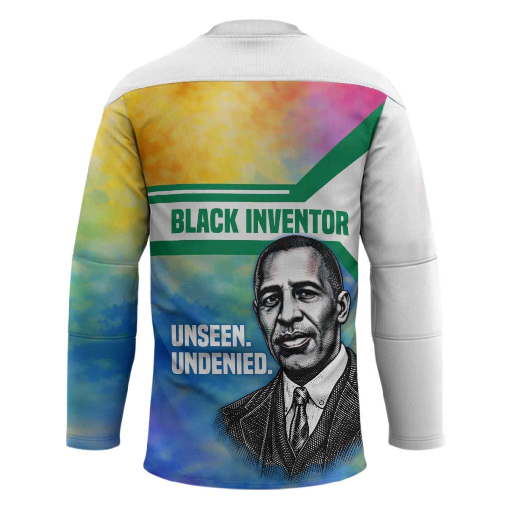 Garrett Morgan Hockey Jersey with Real Impact Quote, Black Inventor Portrait and Vibrant Watercolor - Wonder Print Shop