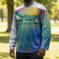 Garrett Morgan Hockey Jersey with Real Impact Quote, Black Inventor Portrait and Vibrant Watercolor - Wonder Print Shop