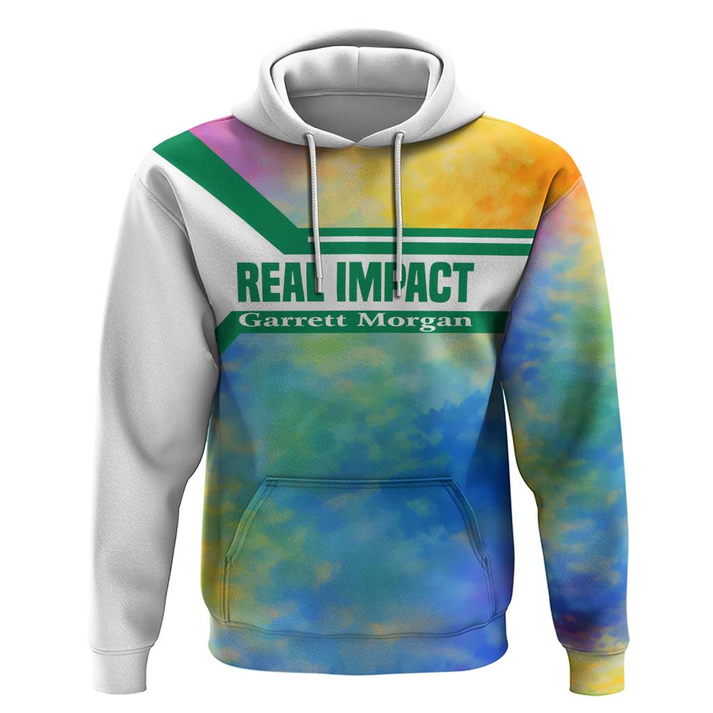 Garrett Morgan Hoodie with Real Impact Quote, Black Inventor Portrait and Vibrant Watercolor - Wonder Print Shop