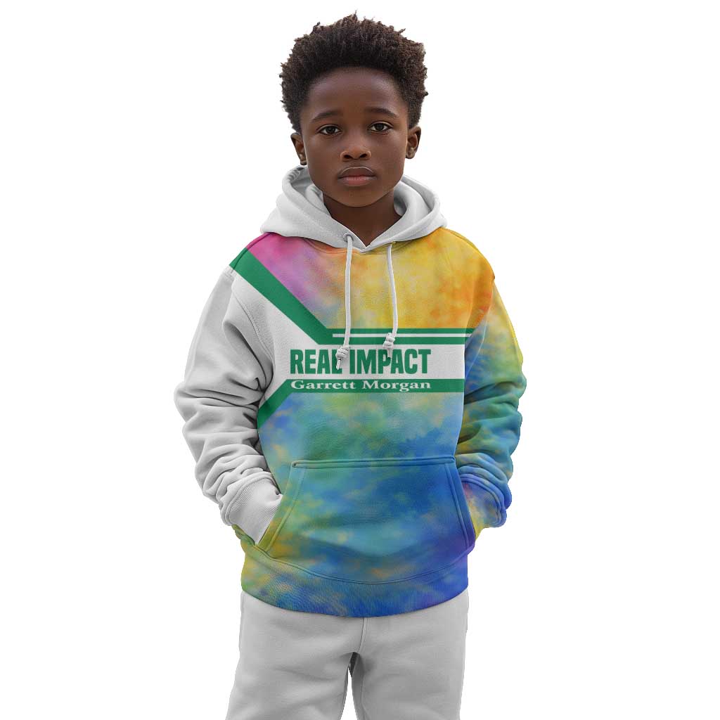 Garrett Morgan Kid Hoodie with Real Impact Quote, Black Inventor Portrait and Vibrant Watercolor - Wonder Print Shop