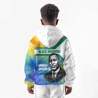 Garrett Morgan Kid Hoodie with Real Impact Quote, Black Inventor Portrait and Vibrant Watercolor - Wonder Print Shop