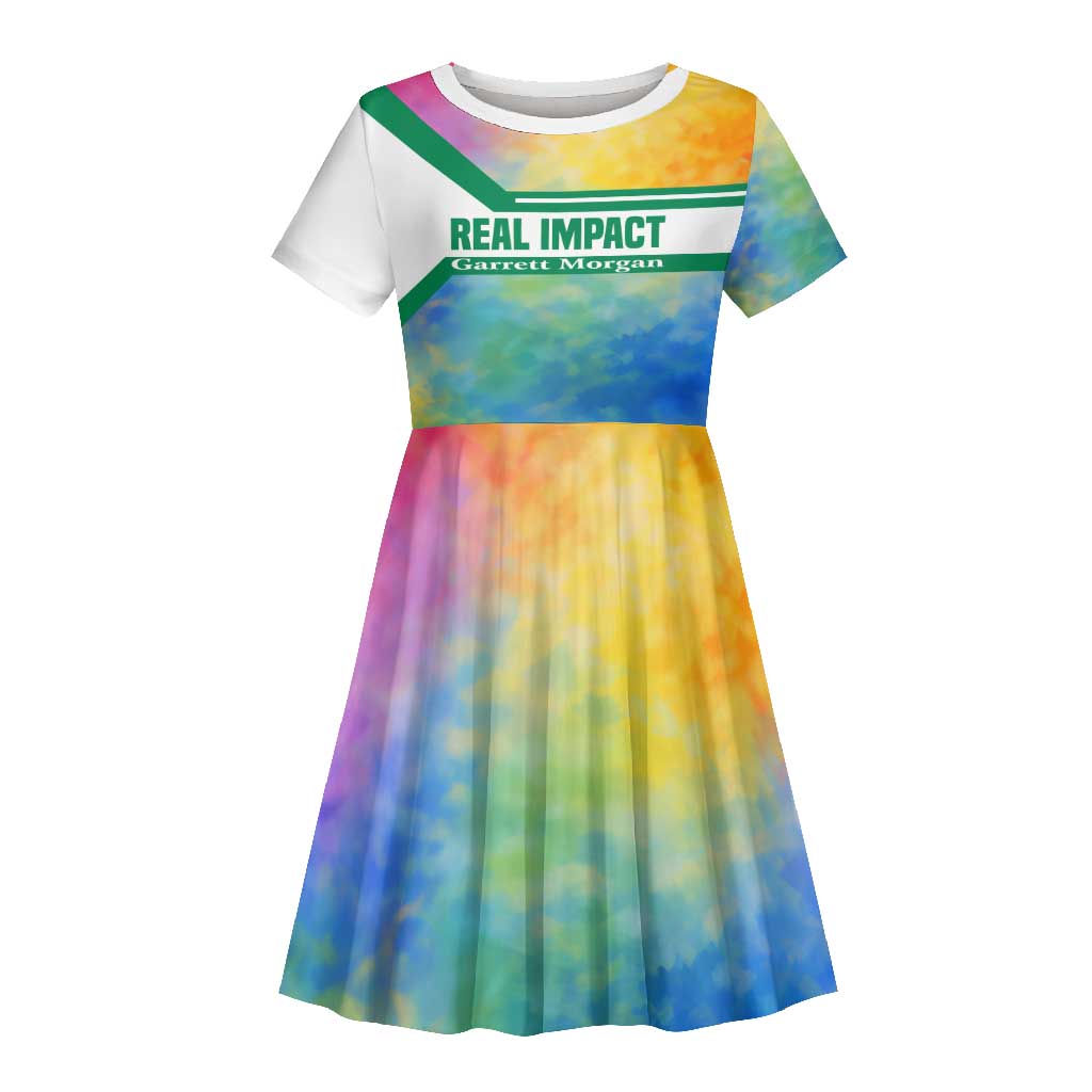 Garrett Morgan Kid Short Sleeve Dress with Real Impact Quote, Black Inventor Portrait and Vibrant Watercolor - Wonder Print Shop