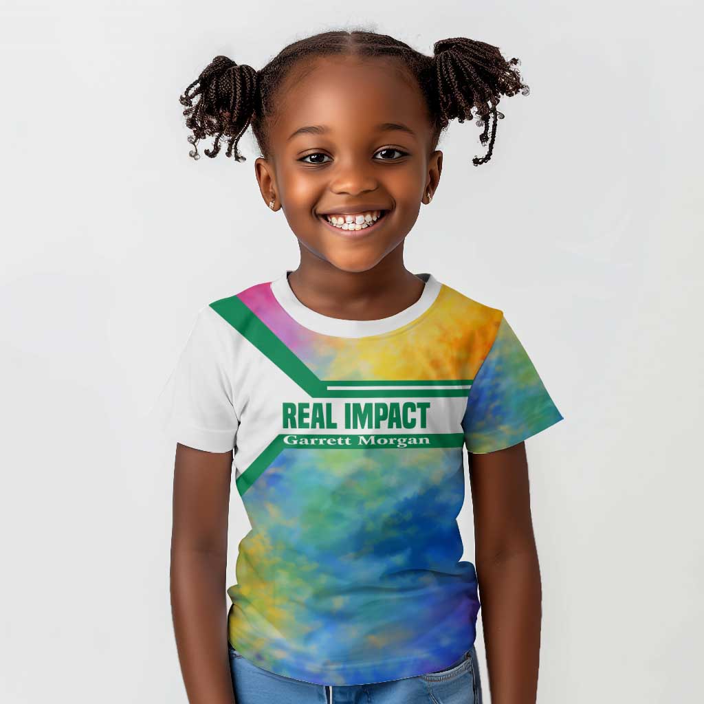 Garrett Morgan Kid T shirt with Real Impact Quote, Black Inventor Portrait and Vibrant Watercolor - Wonder Print Shop