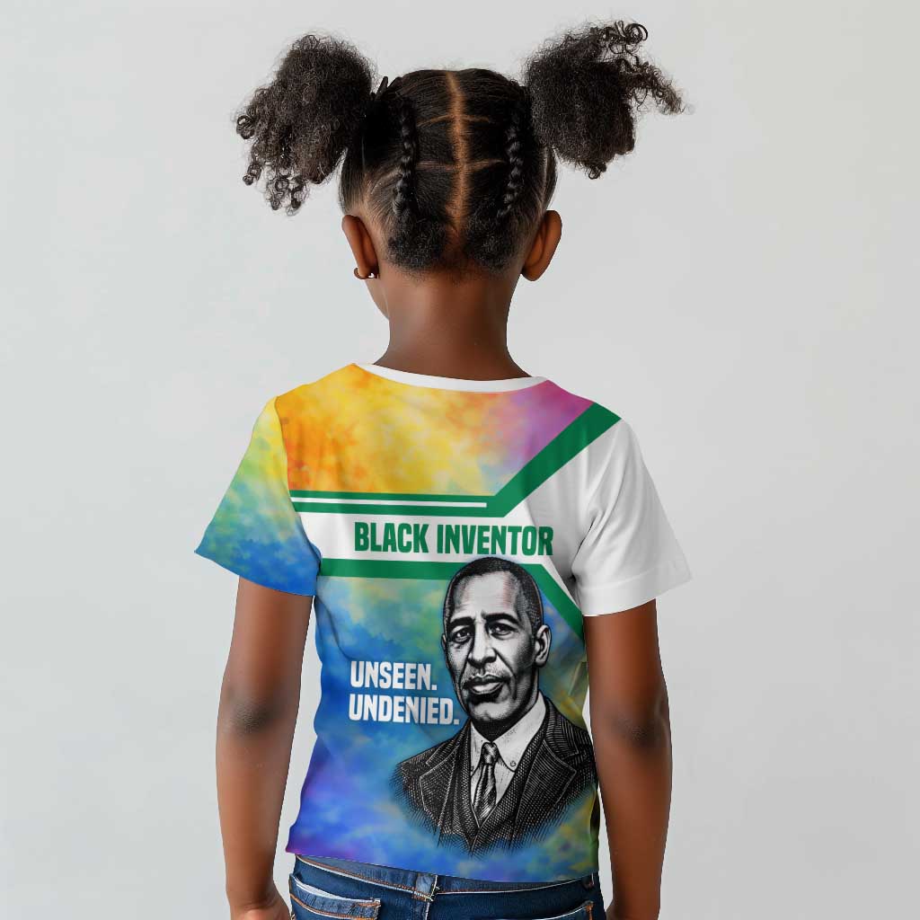 Garrett Morgan Kid T shirt with Real Impact Quote, Black Inventor Portrait and Vibrant Watercolor - Wonder Print Shop