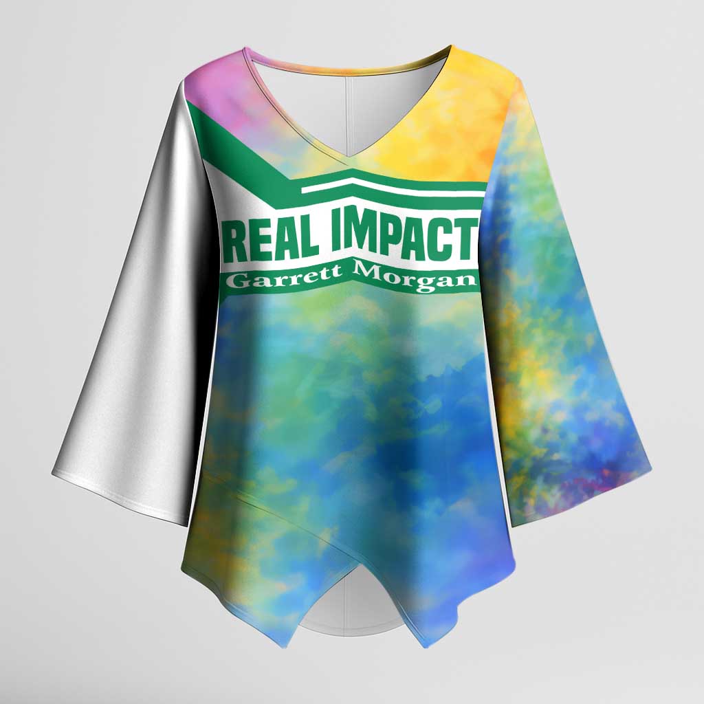 Garrett Morgan Kimono Sleeve Blouse with Real Impact Quote, Black Inventor Portrait and Vibrant Watercolor - Wonder Print Shop