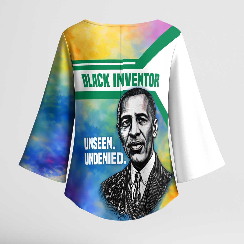 Garrett Morgan Kimono Sleeve Blouse with Real Impact Quote, Black Inventor Portrait and Vibrant Watercolor - Wonder Print Shop