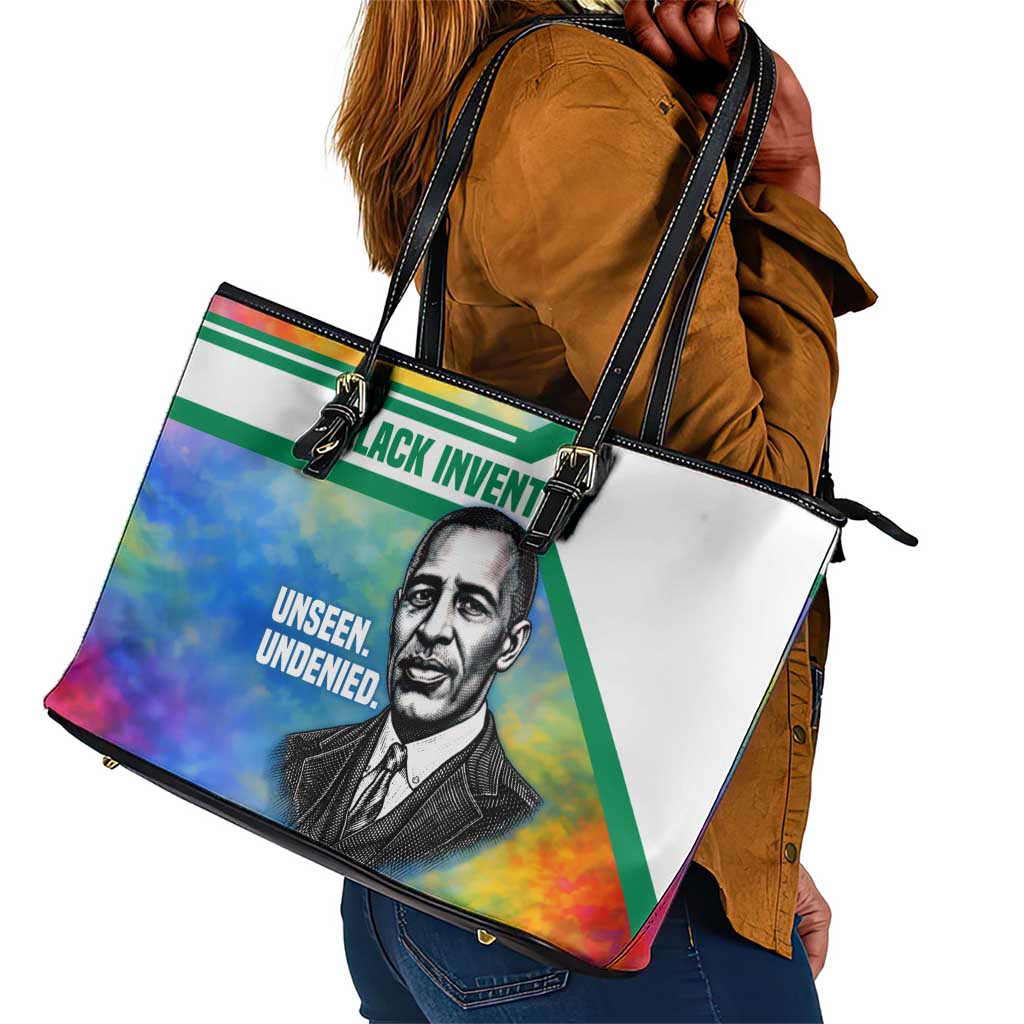 Garrett Morgan Leather Tote Bag with Real Impact Quote, Black Inventor Portrait and Vibrant Watercolor - Wonder Print Shop