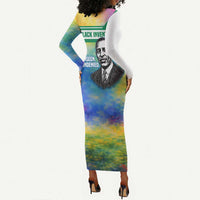 Garrett Morgan Long Sleeve Bodycon Dress with Real Impact Quote, Black Inventor Portrait and Vibrant Watercolor - Wonder Print Shop