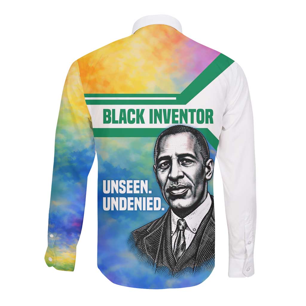 Garrett Morgan Long Sleeve Button Shirt with Real Impact Quote, Black Inventor Portrait and Vibrant Watercolor - Wonder Print Shop