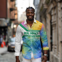Garrett Morgan Long Sleeve Button Shirt with Real Impact Quote, Black Inventor Portrait and Vibrant Watercolor - Wonder Print Shop