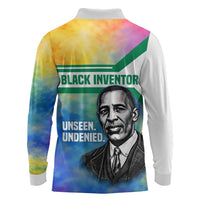 Garrett Morgan Long Sleeve Polo Shirt with Real Impact Quote, Black Inventor Portrait and Vibrant Watercolor - Wonder Print Shop