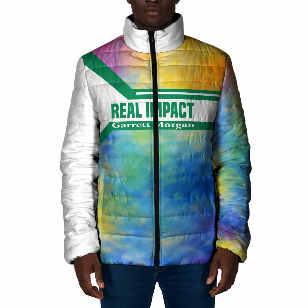 Garrett Morgan Padded Jacket with Real Impact Quote, Black Inventor Portrait and Vibrant Watercolor - Wonder Print Shop