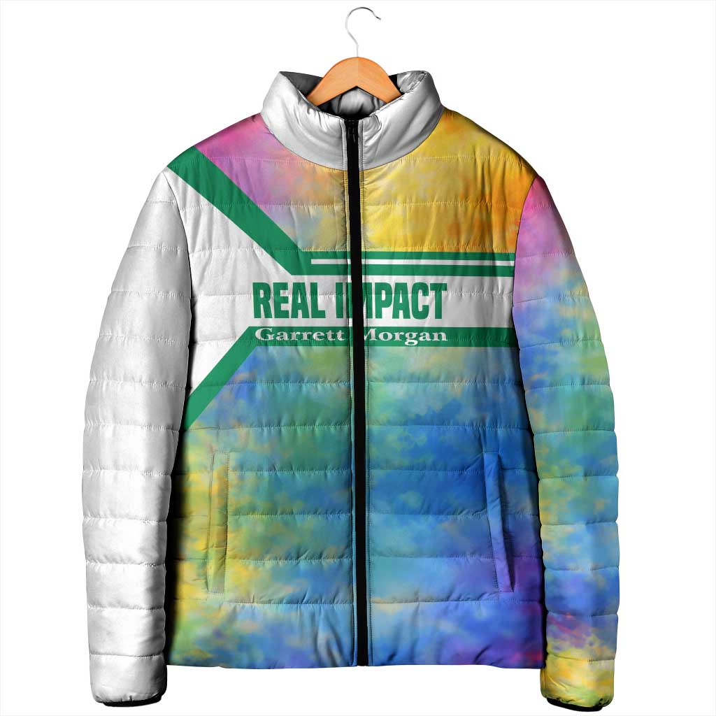 Garrett Morgan Padded Jacket with Real Impact Quote, Black Inventor Portrait and Vibrant Watercolor - Wonder Print Shop