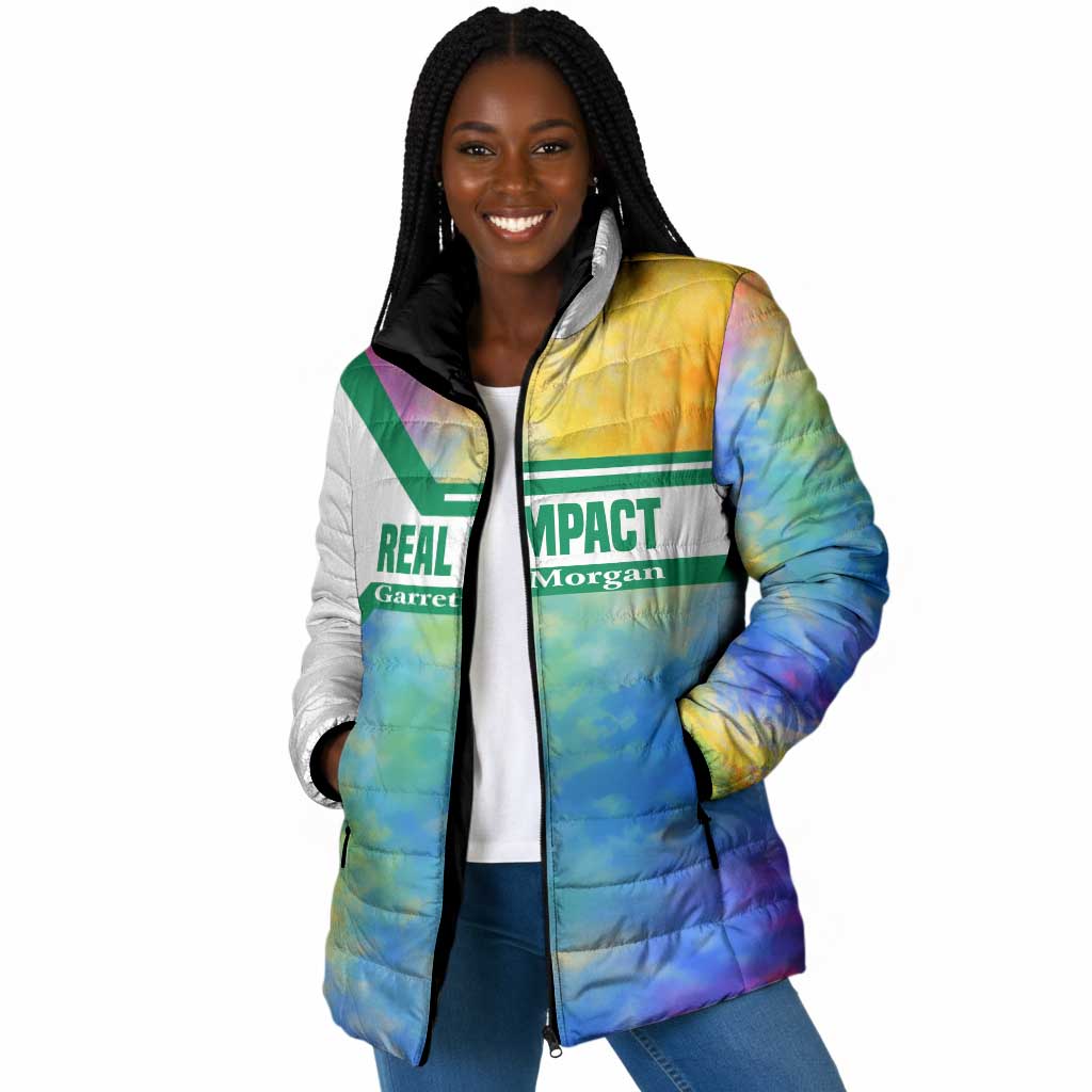 Garrett Morgan Padded Jacket with Real Impact Quote, Black Inventor Portrait and Vibrant Watercolor - Wonder Print Shop