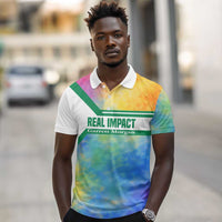 Garrett Morgan Polo Shirt with Real Impact Quote, Black Inventor Portrait and Vibrant Watercolor - Wonder Print Shop