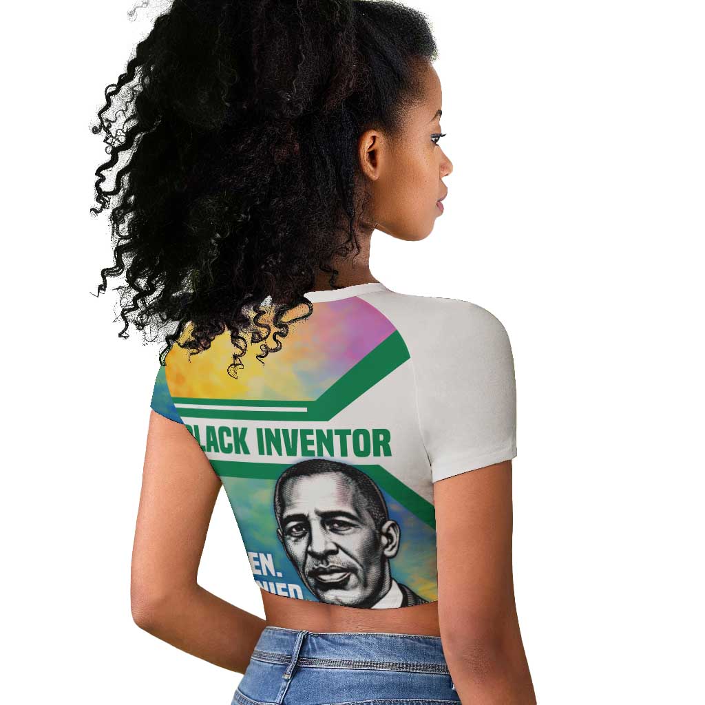 Garrett Morgan Raglan Cropped T shirt with Real Impact Quote, Black Inventor Portrait and Vibrant Watercolor - Wonder Print Shop