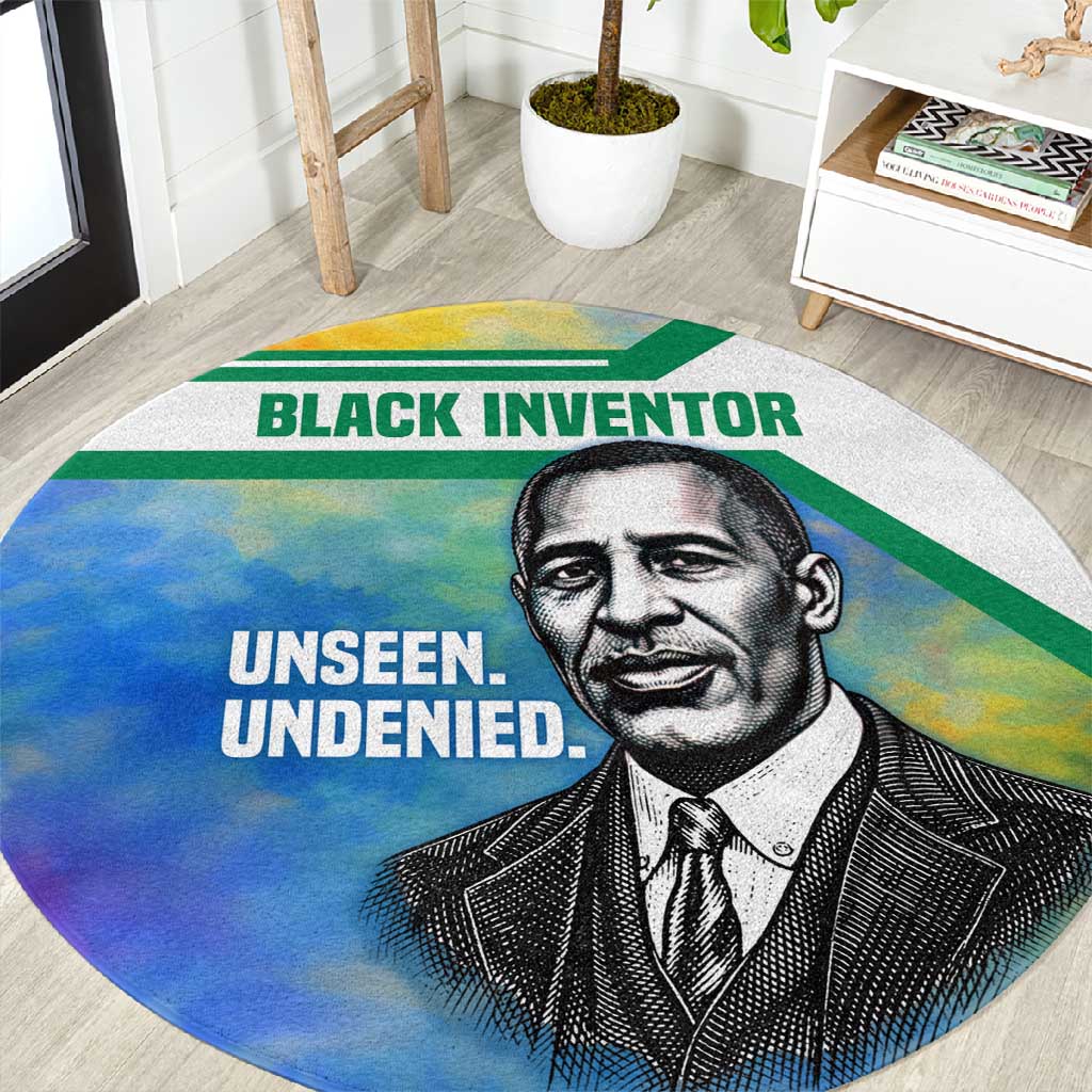 Garrett Morgan Round Carpet with Real Impact Quote, Black Inventor Portrait and Vibrant Watercolor - Wonder Print Shop