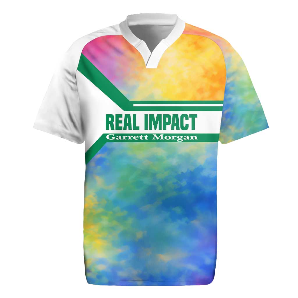 Garrett Morgan Rugby Jersey with Real Impact Quote, Black Inventor Portrait and Vibrant Watercolor - Wonder Print Shop