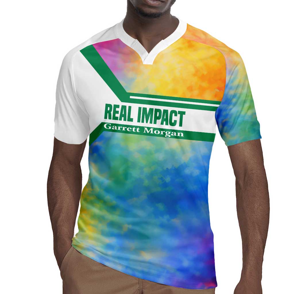 Garrett Morgan Rugby Jersey with Real Impact Quote, Black Inventor Portrait and Vibrant Watercolor - Wonder Print Shop