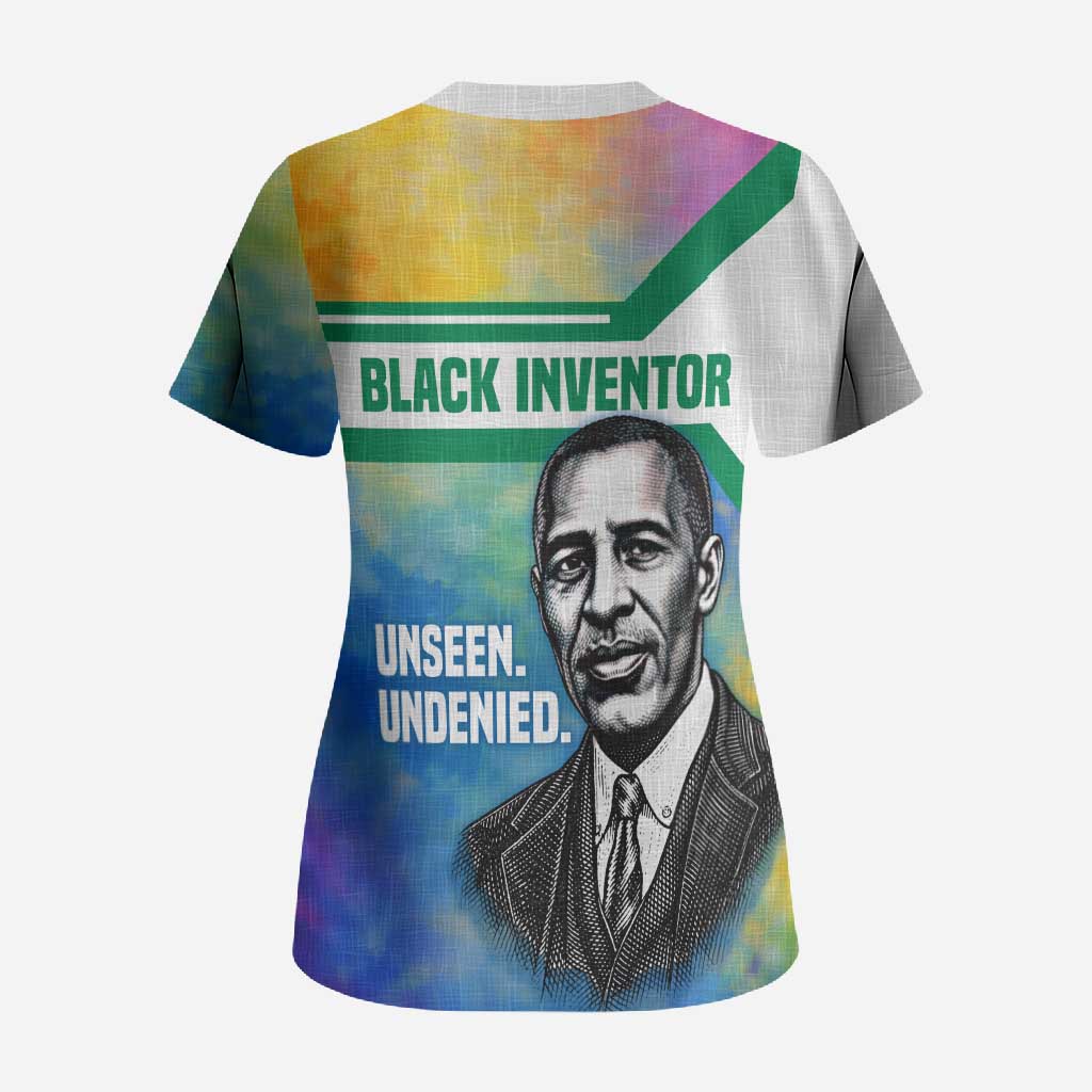 Garrett Morgan Scrub Top with Real Impact Quote, Black Inventor Portrait and Vibrant Watercolor - Wonder Print Shop