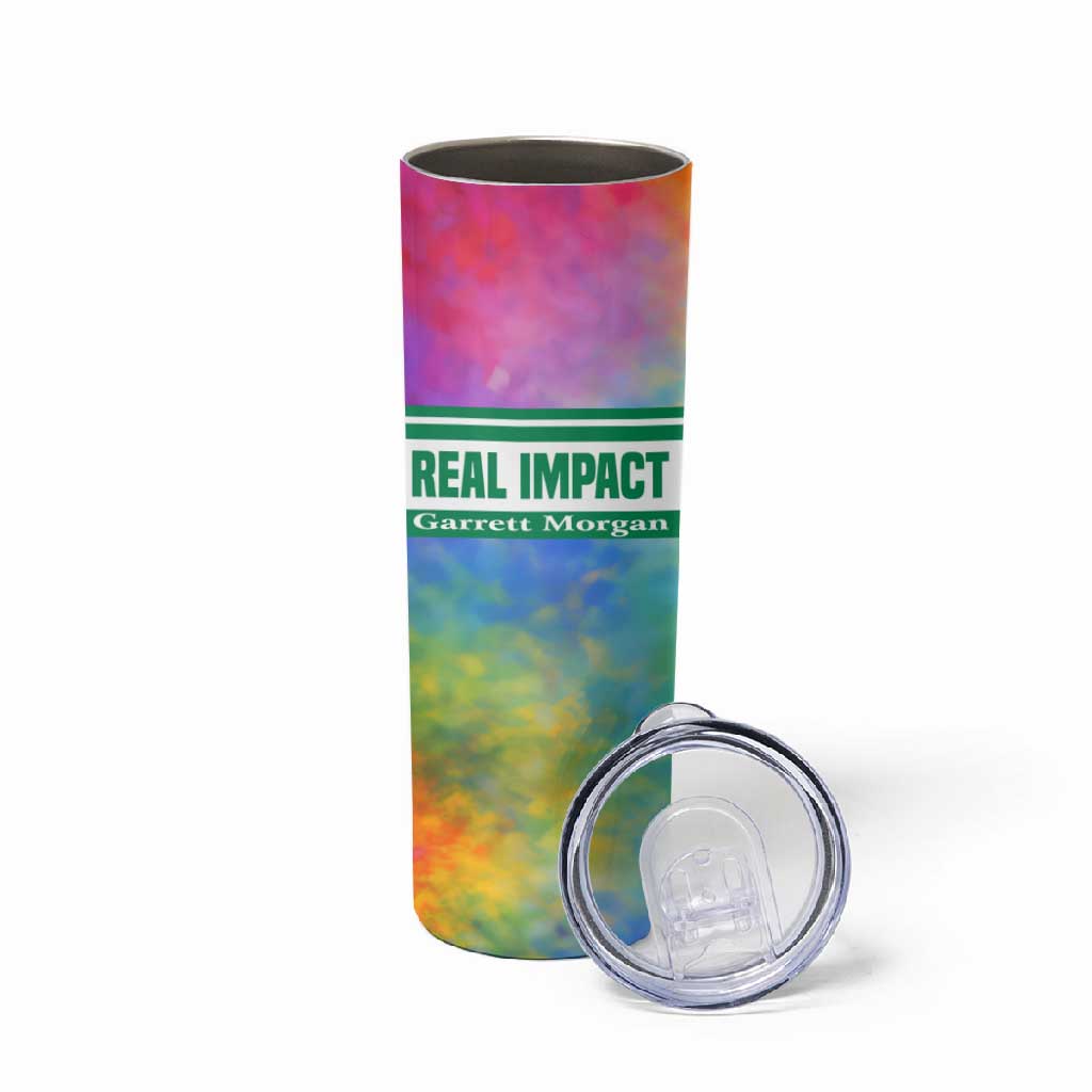 Garrett Morgan Skinny Tumbler with Real Impact Quote, Black Inventor Portrait and Vibrant Watercolor - Wonder Print Shop