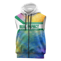 Garrett Morgan Sleeveless Zip Hoodie with Real Impact Quote, Black Inventor Portrait and Vibrant Watercolor - Wonder Print Shop
