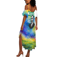 Garrett Morgan Summer Maxi Dress with Real Impact Quote, Black Inventor Portrait and Vibrant Watercolor - Wonder Print Shop