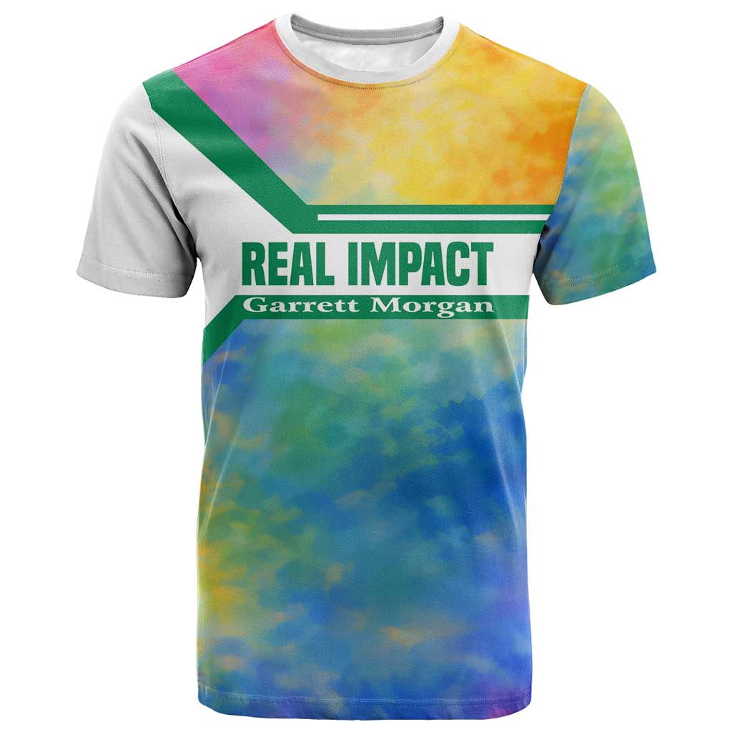 Garrett Morgan T shirt with Real Impact Quote, Black Inventor Portrait and Vibrant Watercolor - Wonder Print Shop