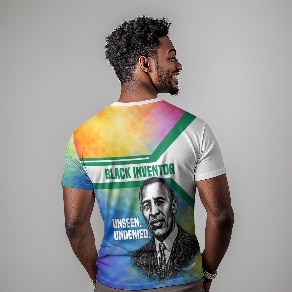 Garrett Morgan T shirt with Real Impact Quote, Black Inventor Portrait and Vibrant Watercolor - Wonder Print Shop