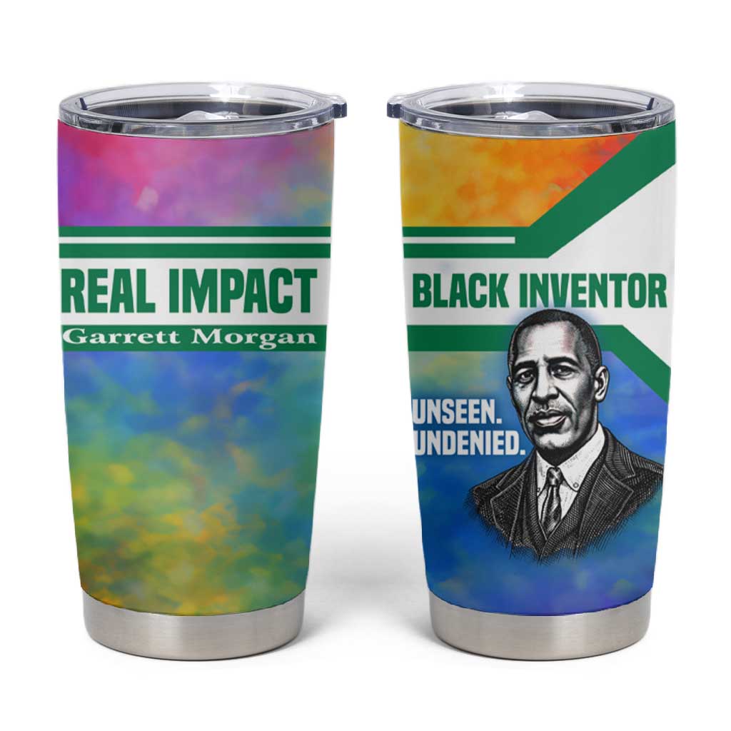 Garrett Morgan Tumbler Cup with Real Impact Quote, Black Inventor Portrait and Vibrant Watercolor - Wonder Print Shop