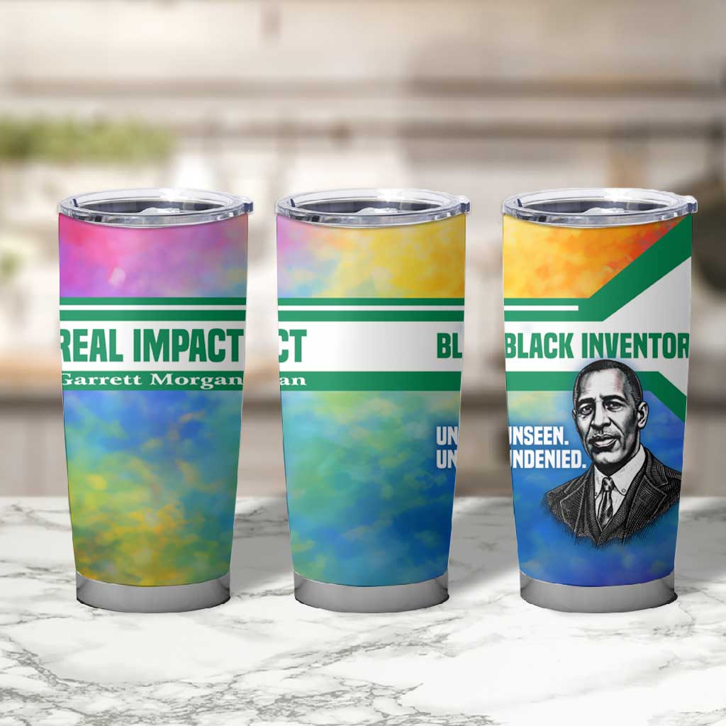 Garrett Morgan Tumbler Cup with Real Impact Quote, Black Inventor Portrait and Vibrant Watercolor - Wonder Print Shop