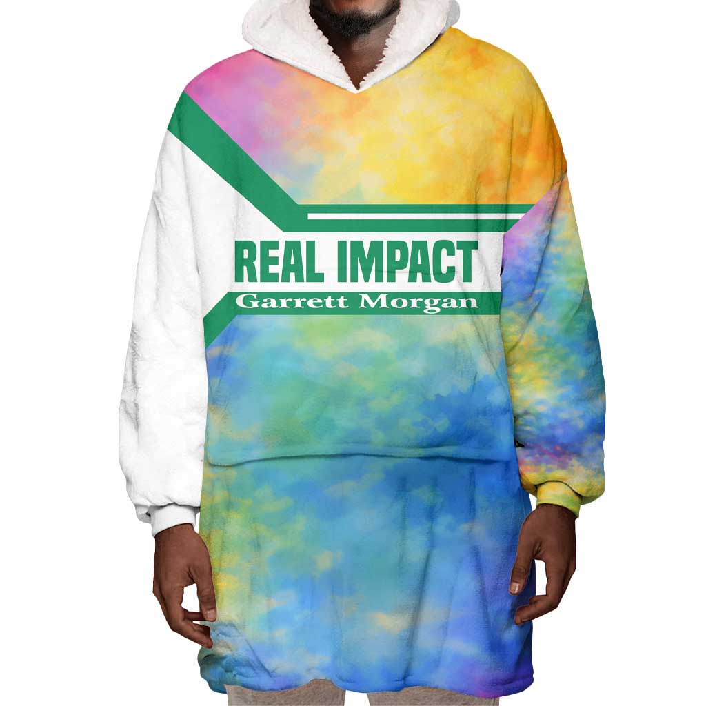 Garrett Morgan Wearable Blanket Hoodie with Real Impact Quote, Black Inventor Portrait and Vibrant Watercolor - Wonder Print Shop