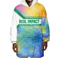 Garrett Morgan Wearable Blanket Hoodie with Real Impact Quote, Black Inventor Portrait and Vibrant Watercolor - Wonder Print Shop