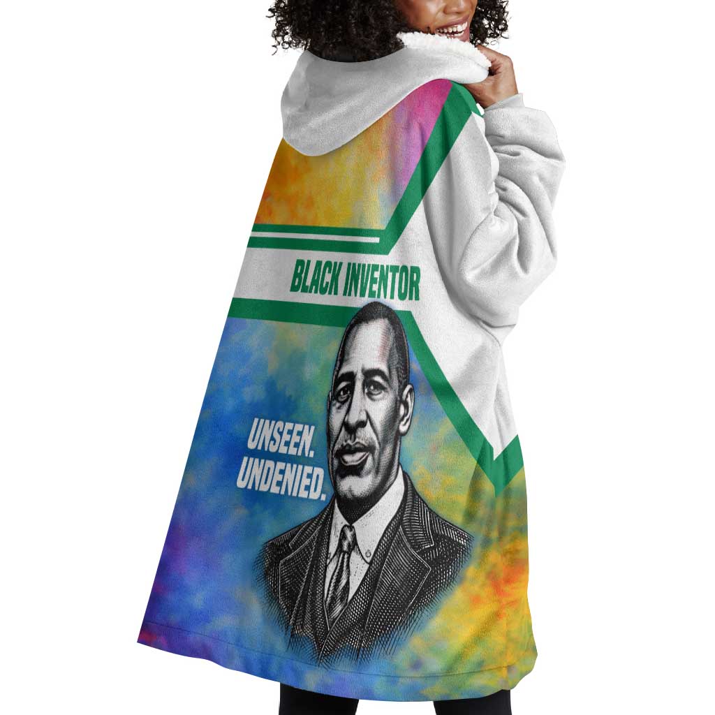 Garrett Morgan Wearable Blanket Hoodie with Real Impact Quote, Black Inventor Portrait and Vibrant Watercolor - Wonder Print Shop