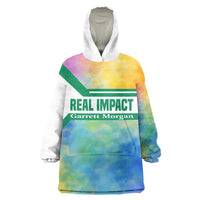 Garrett Morgan Wearable Blanket Hoodie with Real Impact Quote, Black Inventor Portrait and Vibrant Watercolor - Wonder Print Shop