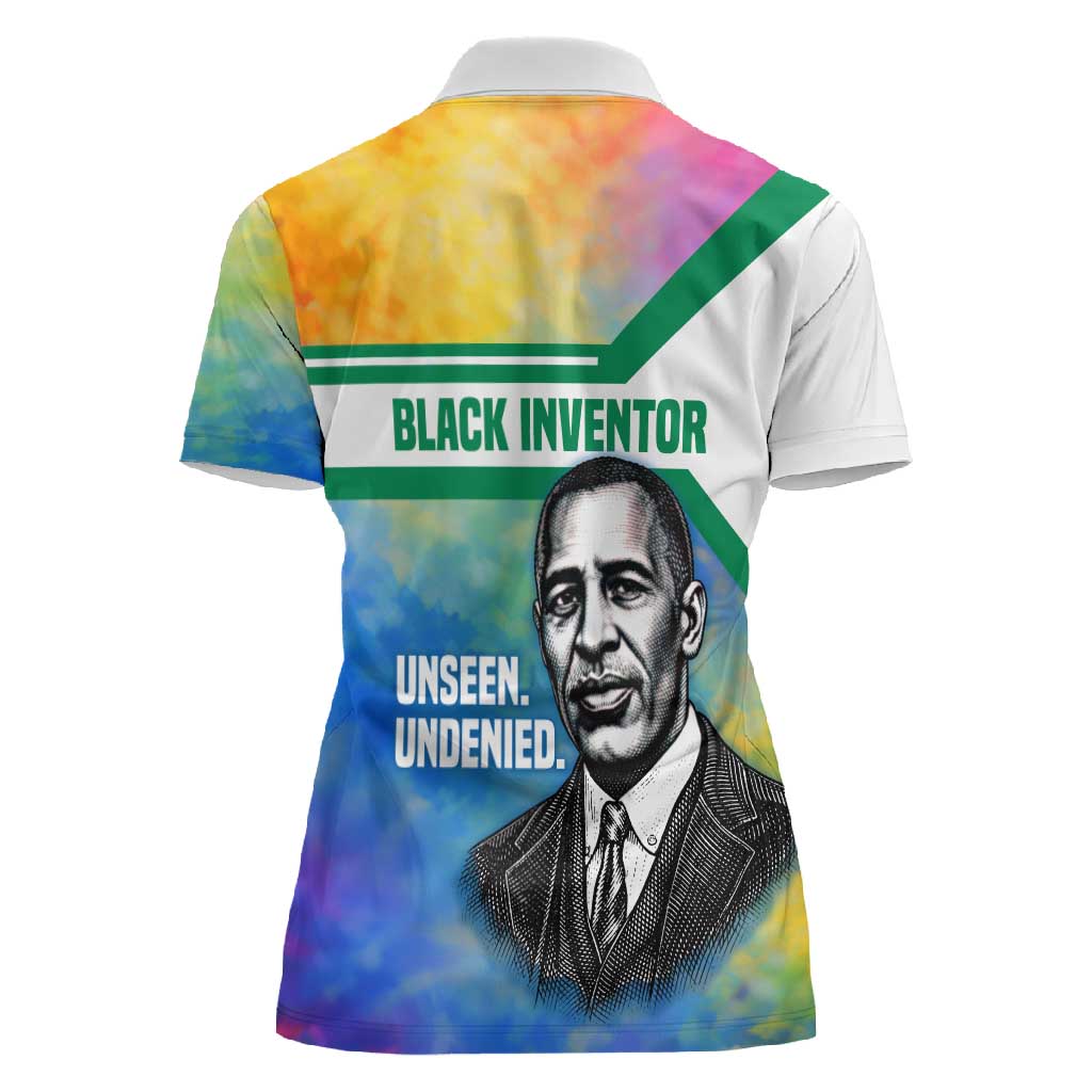 Garrett Morgan Women Polo Shirt with Real Impact Quote, Black Inventor Portrait and Vibrant Watercolor - Wonder Print Shop