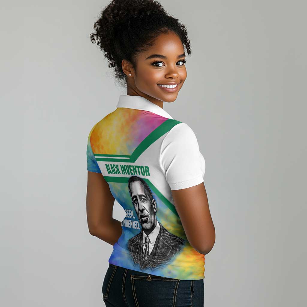 Garrett Morgan Women Polo Shirt with Real Impact Quote, Black Inventor Portrait and Vibrant Watercolor - Wonder Print Shop