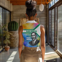 Garrett Morgan Women Sleeveless Polo Shirt with Real Impact Quote, Black Inventor Portrait and Vibrant Watercolor - Wonder Print Shop