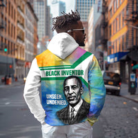 Garrett Morgan Zip Hoodie with Real Impact Quote, Black Inventor Portrait and Vibrant Watercolor - Wonder Print Shop