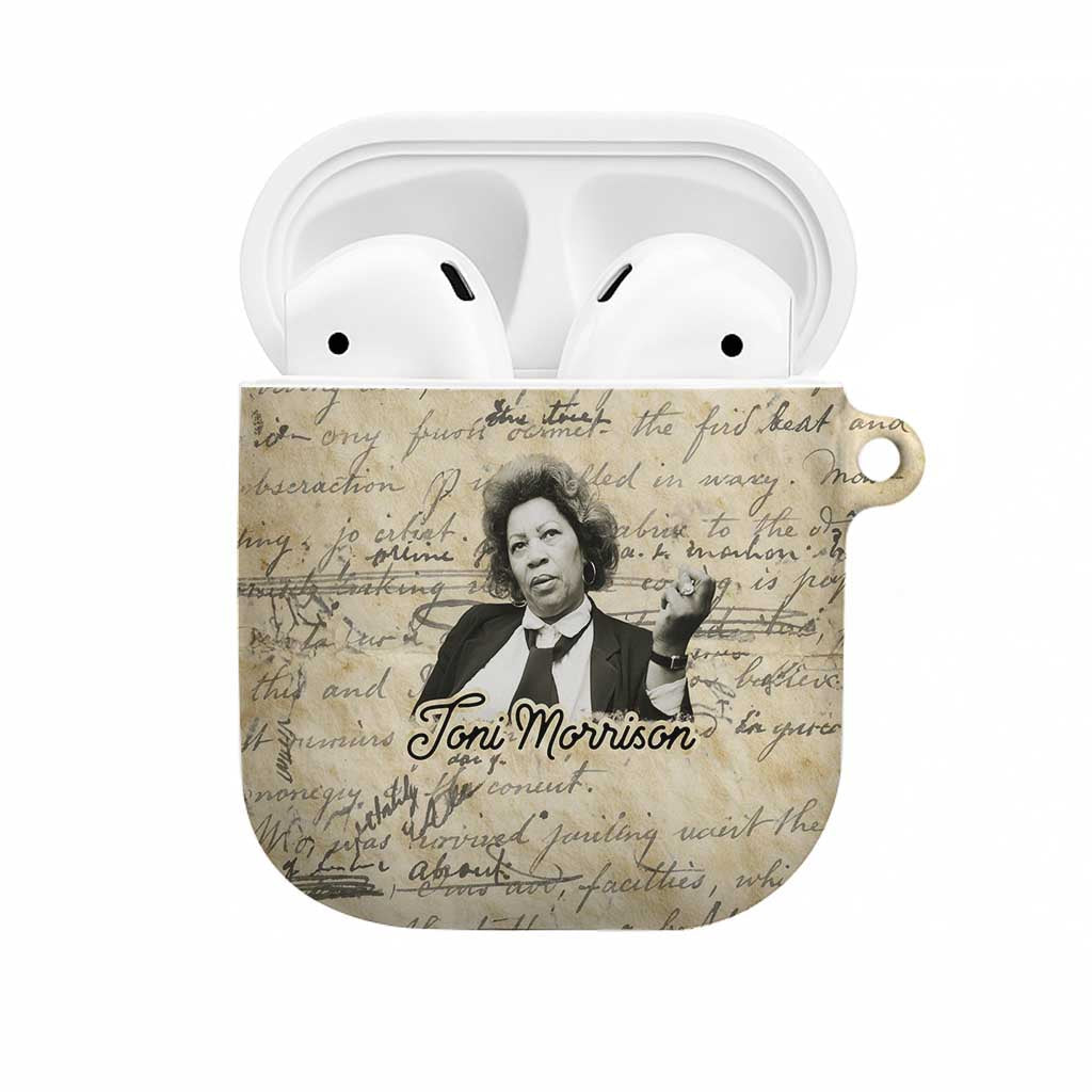 Toni Morrison AirPods Case Handwritten Manuscript Powerful Portrait with Feather Pen Quote - Wonder Print Shop