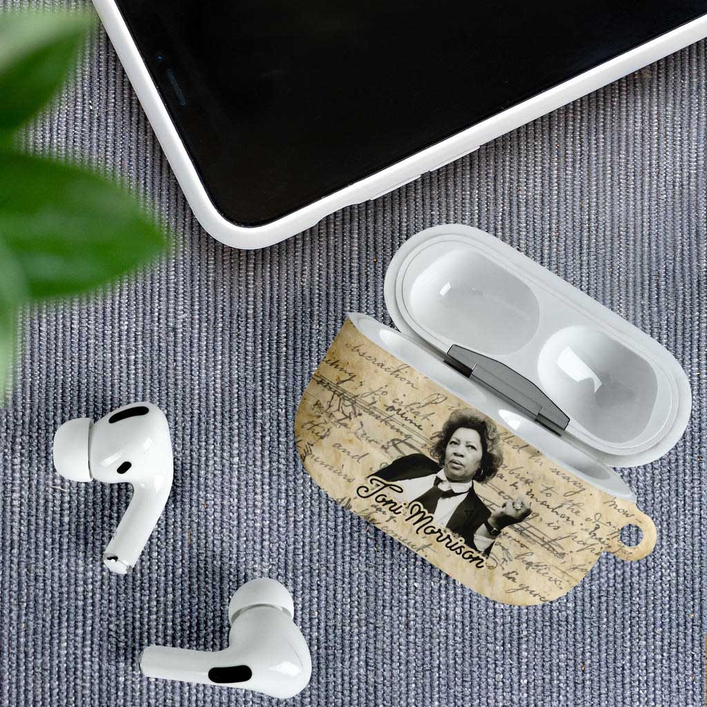 Toni Morrison AirPods Case Handwritten Manuscript Powerful Portrait with Feather Pen Quote - Wonder Print Shop