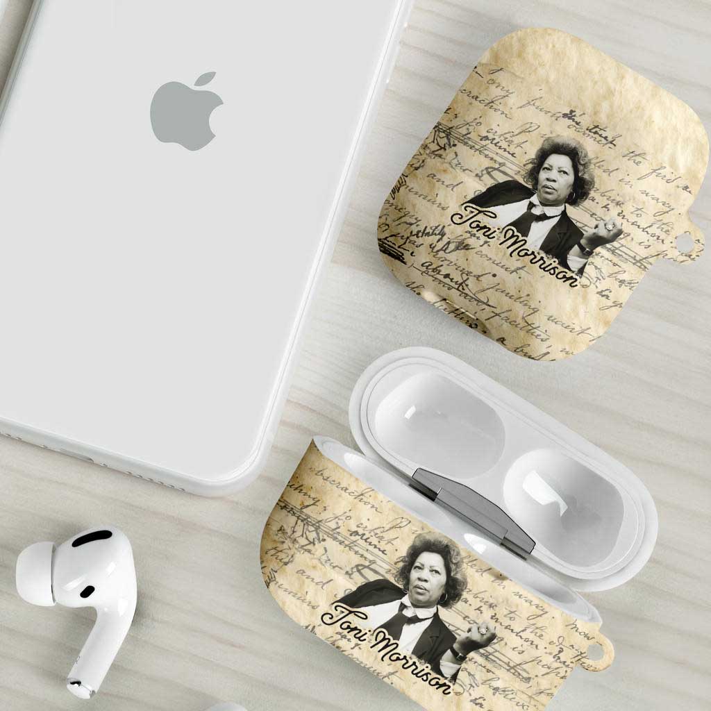 Toni Morrison AirPods Case Handwritten Manuscript Powerful Portrait with Feather Pen Quote - Wonder Print Shop