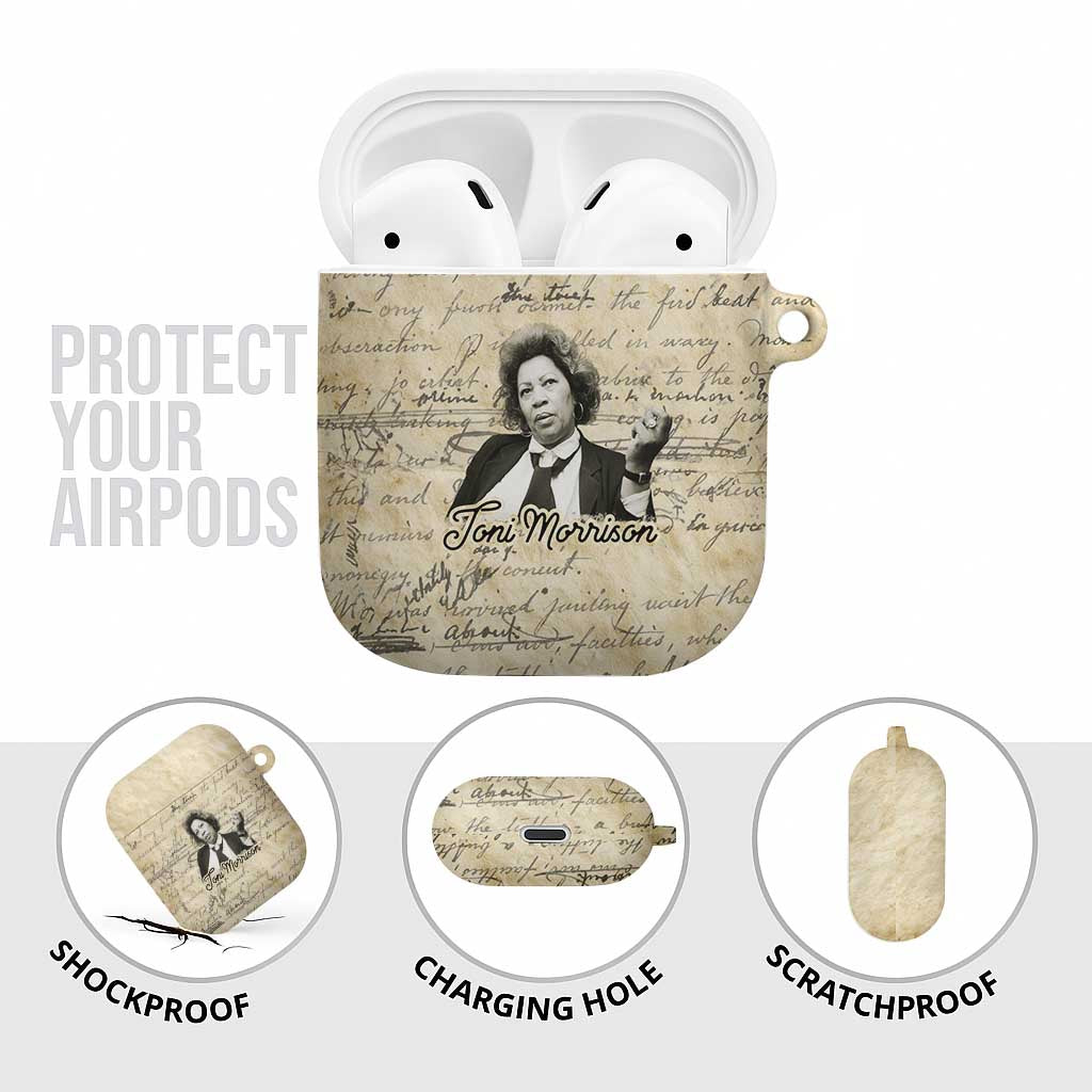 Toni Morrison AirPods Case Handwritten Manuscript Powerful Portrait with Feather Pen Quote - Wonder Print Shop