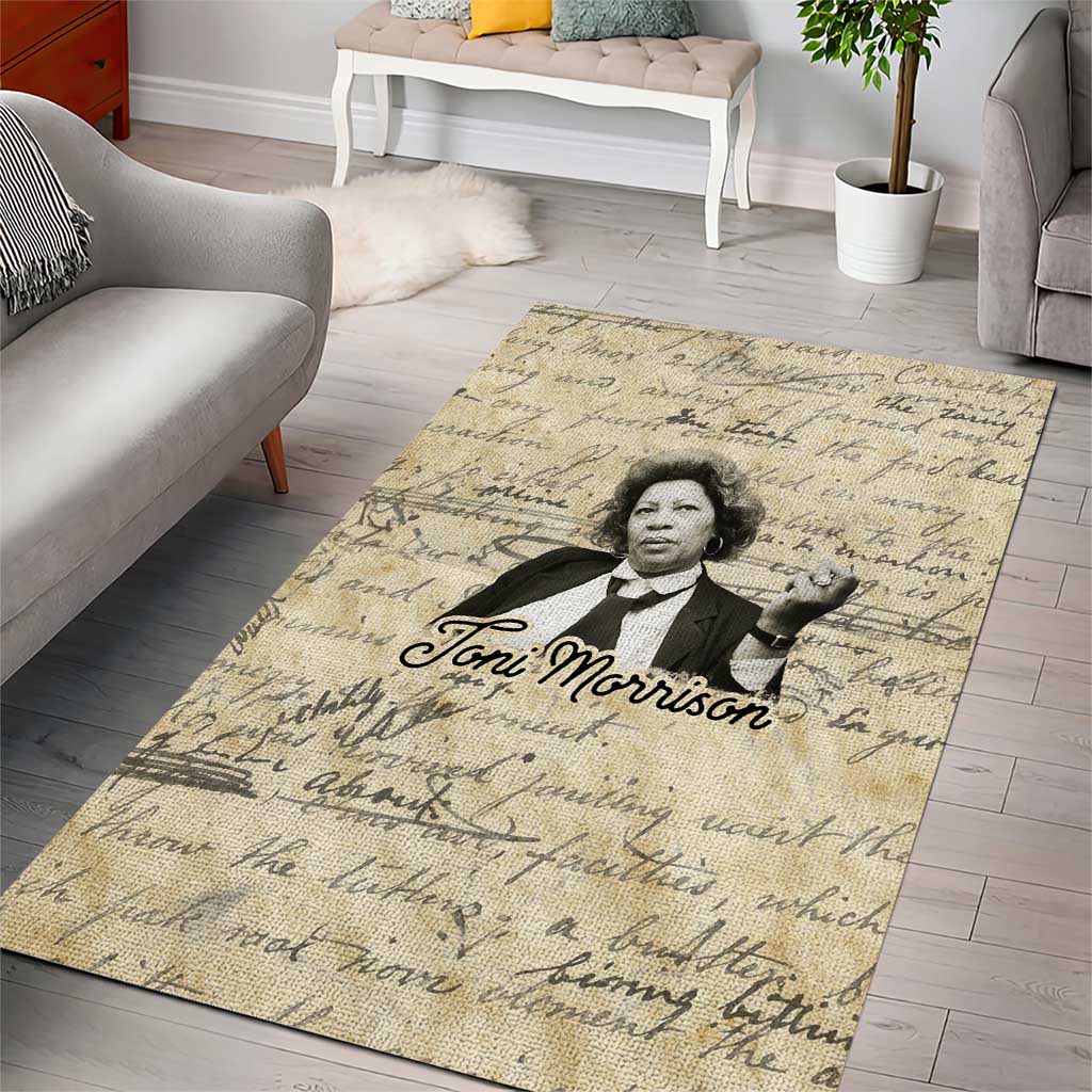 Toni Morrison Area Rug Handwritten Manuscript Powerful Portrait with Feather Pen Quote - Wonder Print Shop