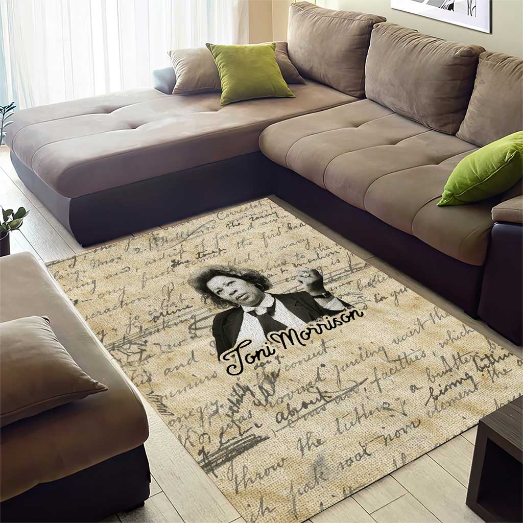Toni Morrison Area Rug Handwritten Manuscript Powerful Portrait with Feather Pen Quote - Wonder Print Shop