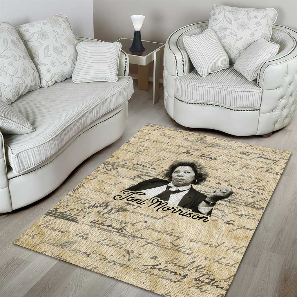 Toni Morrison Area Rug Handwritten Manuscript Powerful Portrait with Feather Pen Quote - Wonder Print Shop
