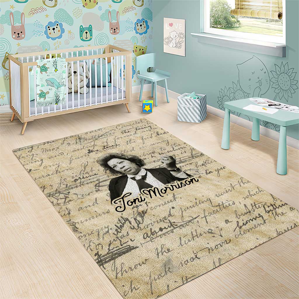 Toni Morrison Area Rug Handwritten Manuscript Powerful Portrait with Feather Pen Quote - Wonder Print Shop